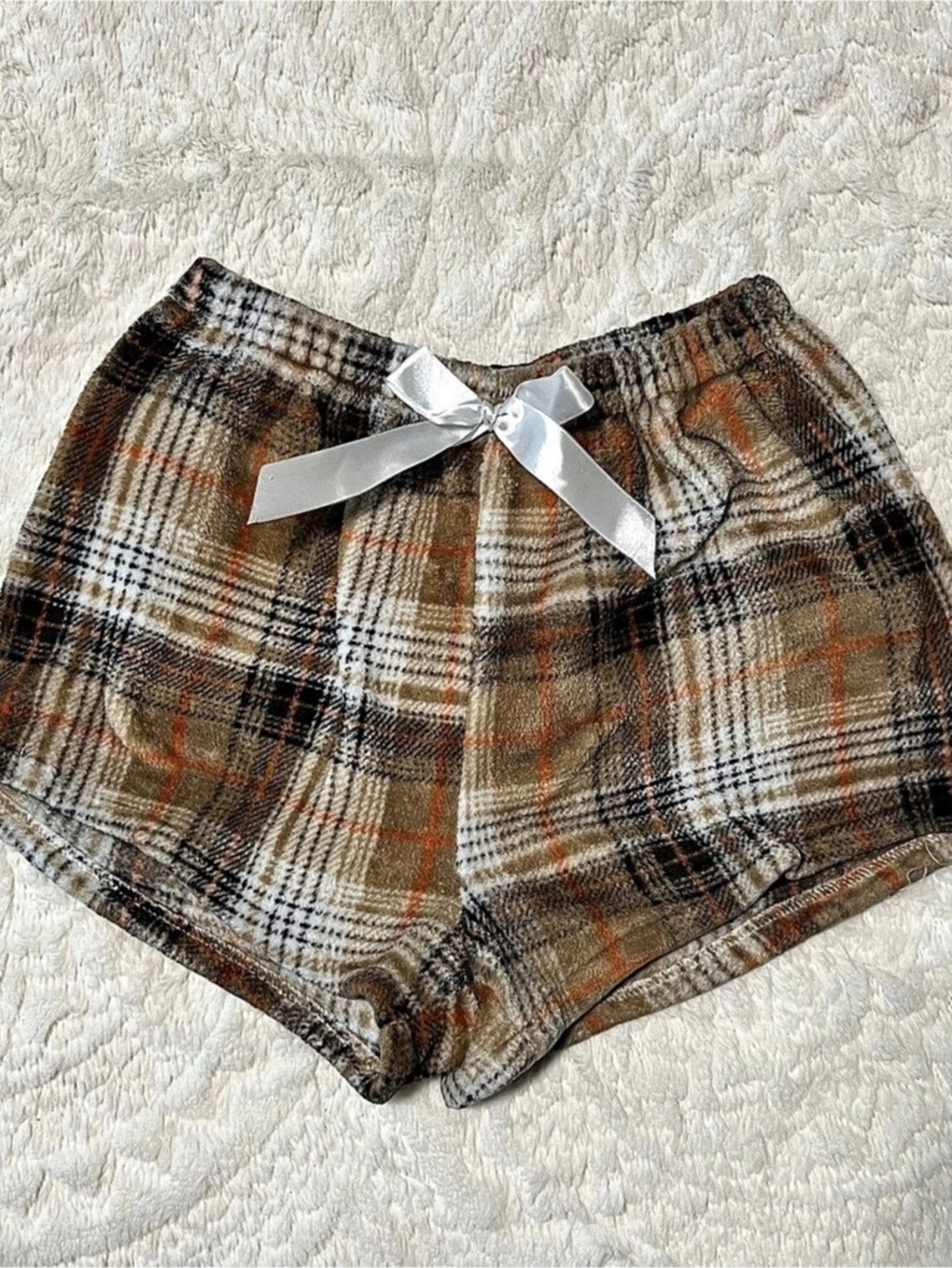 Plaid Fleece Shorts in Brown & Orange Size Medium